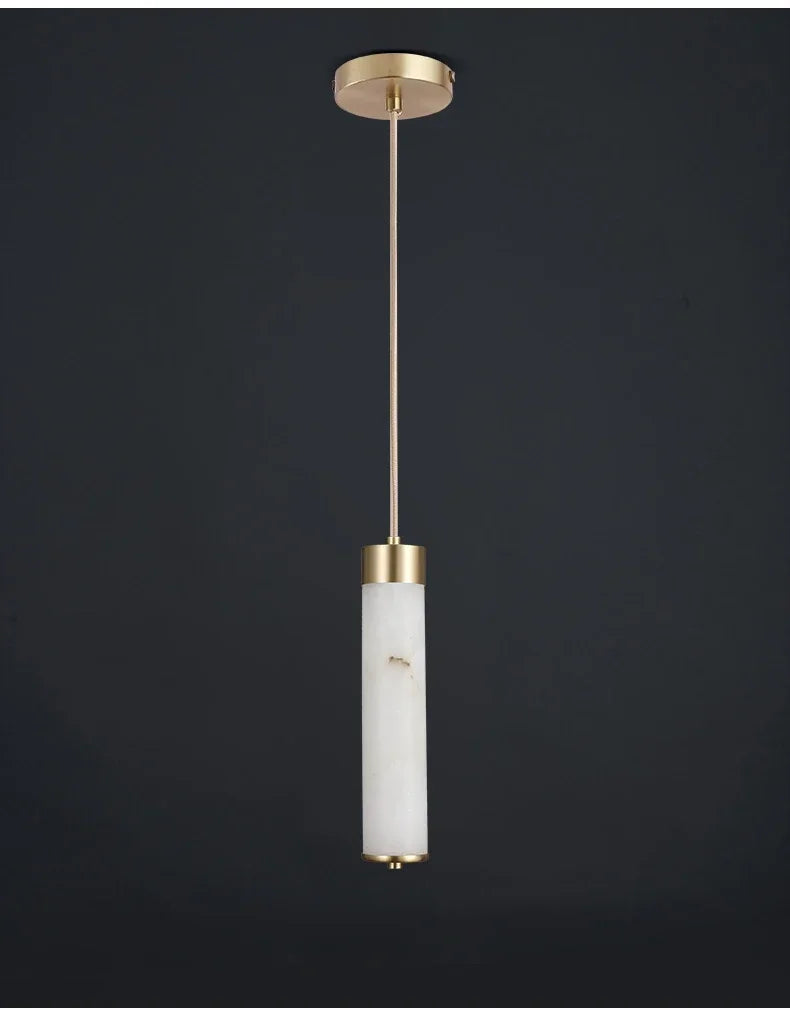 Luxury Alabaster Tube Pendant Light with Copper for Bedside
