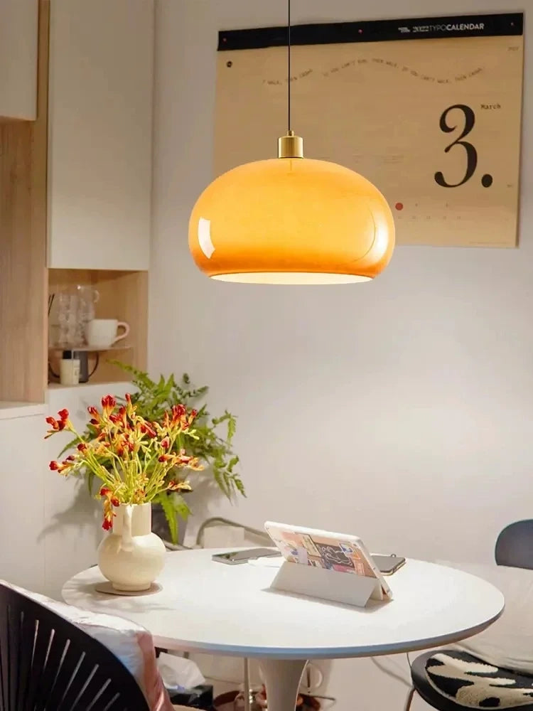 Bauhaus Orange Glass Dome Pendant Light