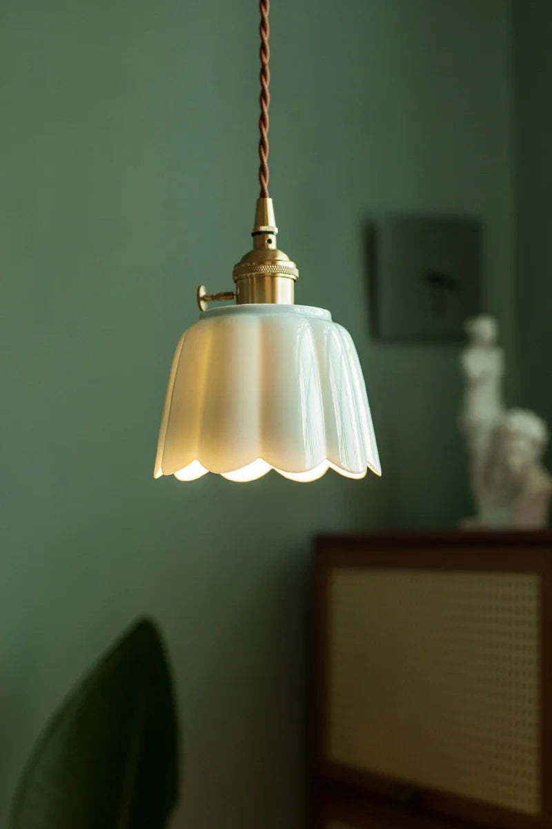 Celestine Floral Scalloped Ceramic Pendant Light