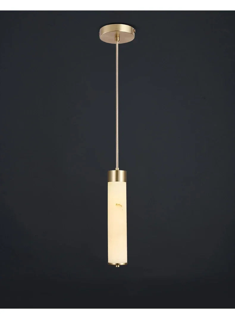 Luxury Alabaster Tube Pendant Light with Copper for Bedside
