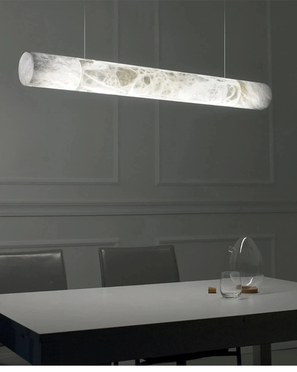 Irregular Alabaster Linear Tube Pendant Light, Minimalist