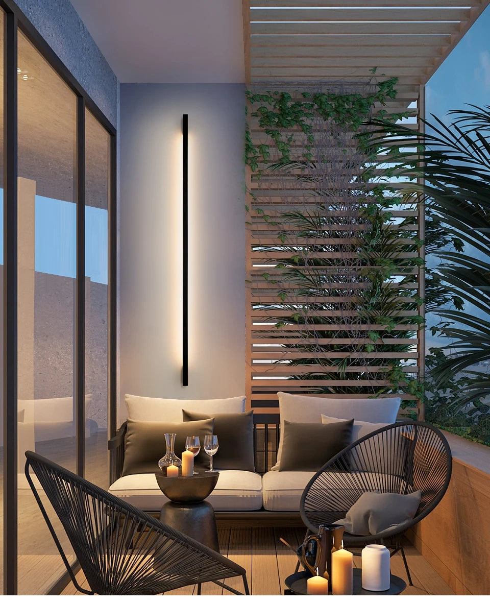 Minimalist Slim Black Waterproof LED Wall Light