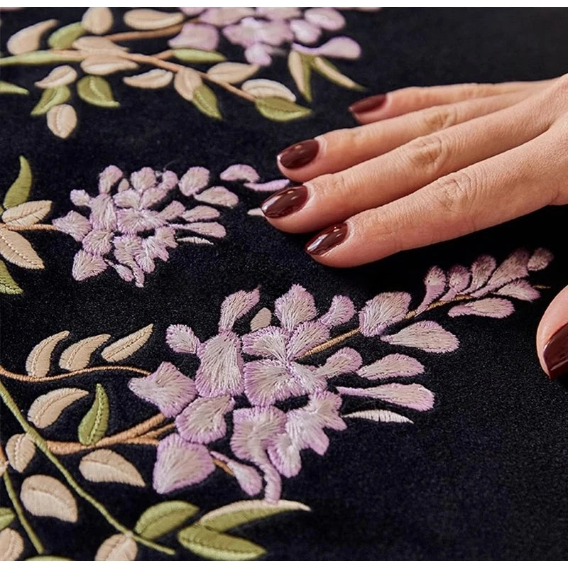 Botanical Vintage Wisteria Embroidery Pillow Case With Tassel