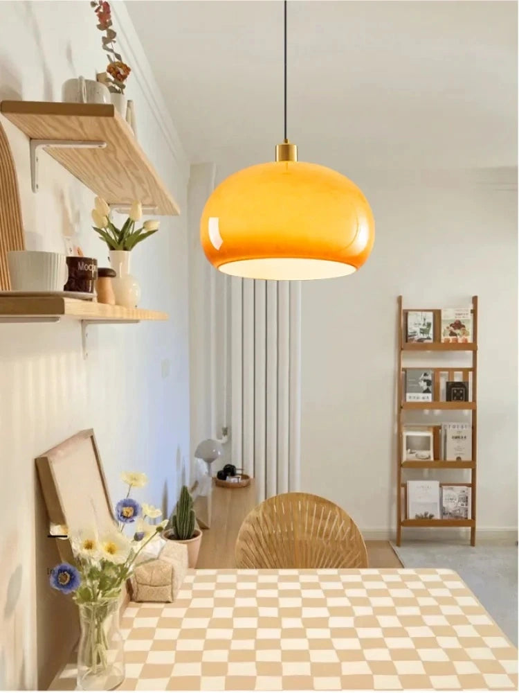 Bauhaus Orange Glass Dome Pendant Light