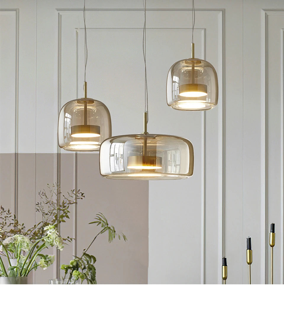 Nordic Designer Amber Glass LED Pendant light for Kitchen