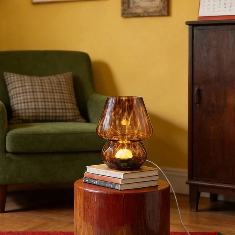 Brown Tortoise Glass Mushroom Table Lamp