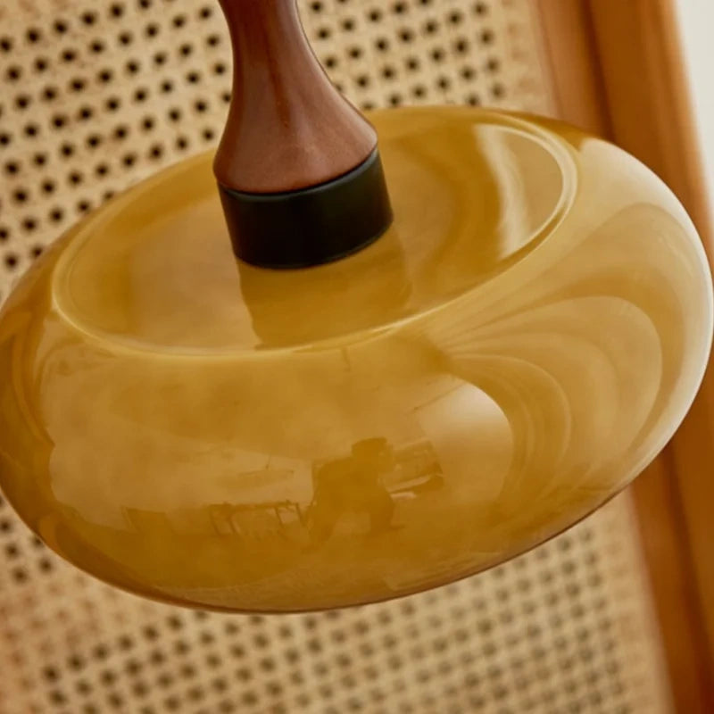 Sorrel Amber Glass & Wood Pendant Light
