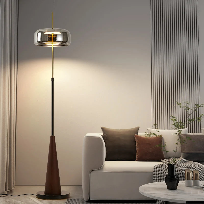 Mallory Glass Floor Lamp, Smoky Gray