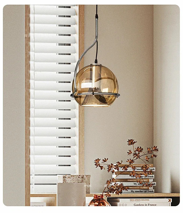 Adjustable Amber Glass Globe Pendant Light