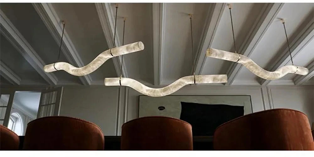Irregular Alabaster Linear Tube Pendant Light, Minimalist