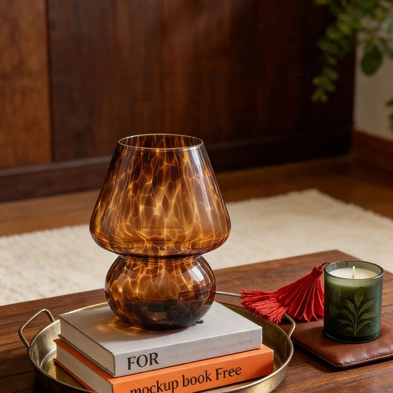 Brown Tortoise Glass Mushroom Table Lamp