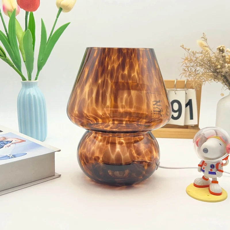 Brown Tortoise Glass Mushroom Table Lamp