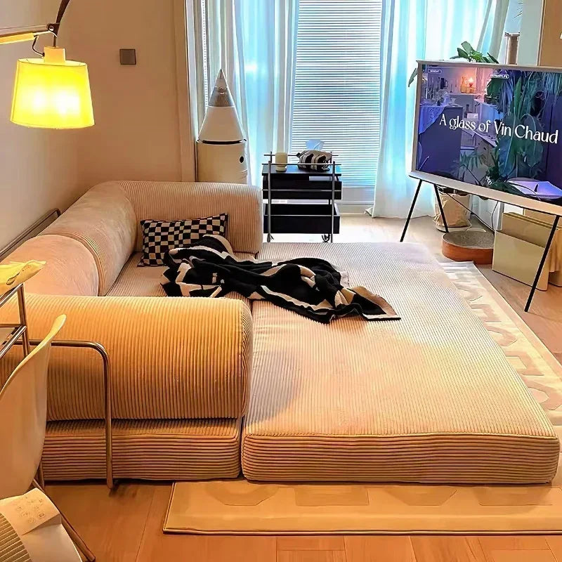 Foldable Corduroy Sofa Bed – Modern Minimalist Living Room Seating for Small Spaces