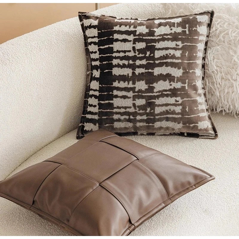 Modern Woven Faux Leather Cushion Cover