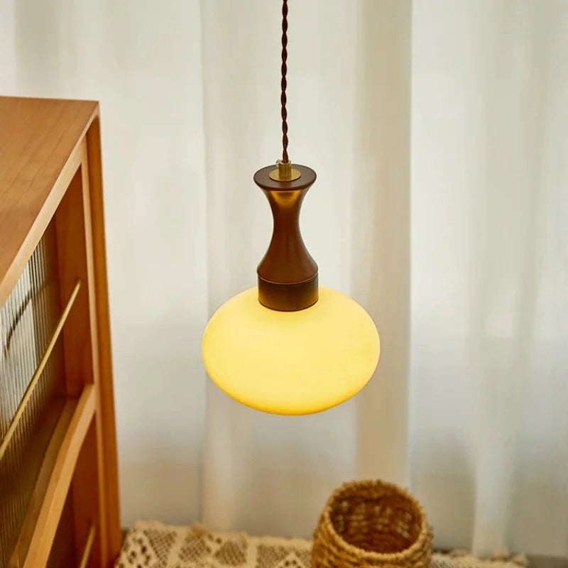 Sorrel Amber Glass & Wood Pendant Light