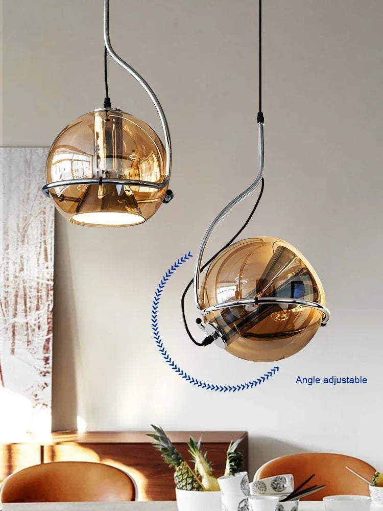 Adjustable Amber Glass Globe Pendant Light