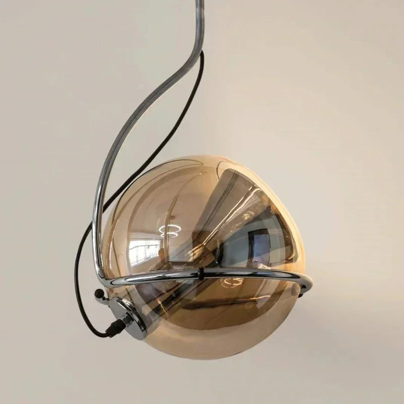 Adjustable Amber Glass Globe Pendant Light