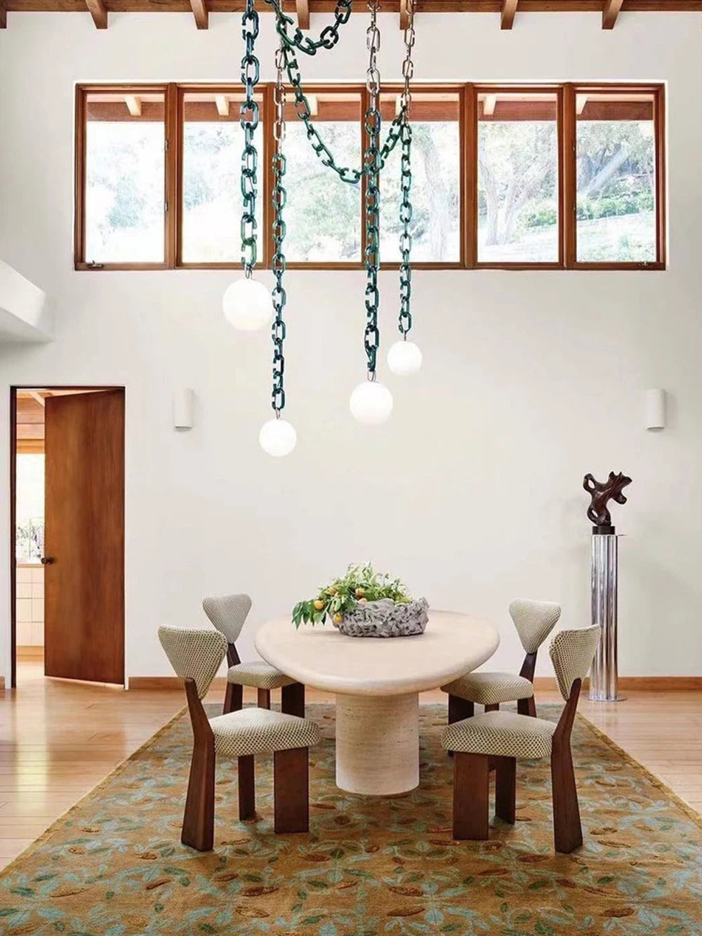 Hanging Chain Pendant Light with Globe