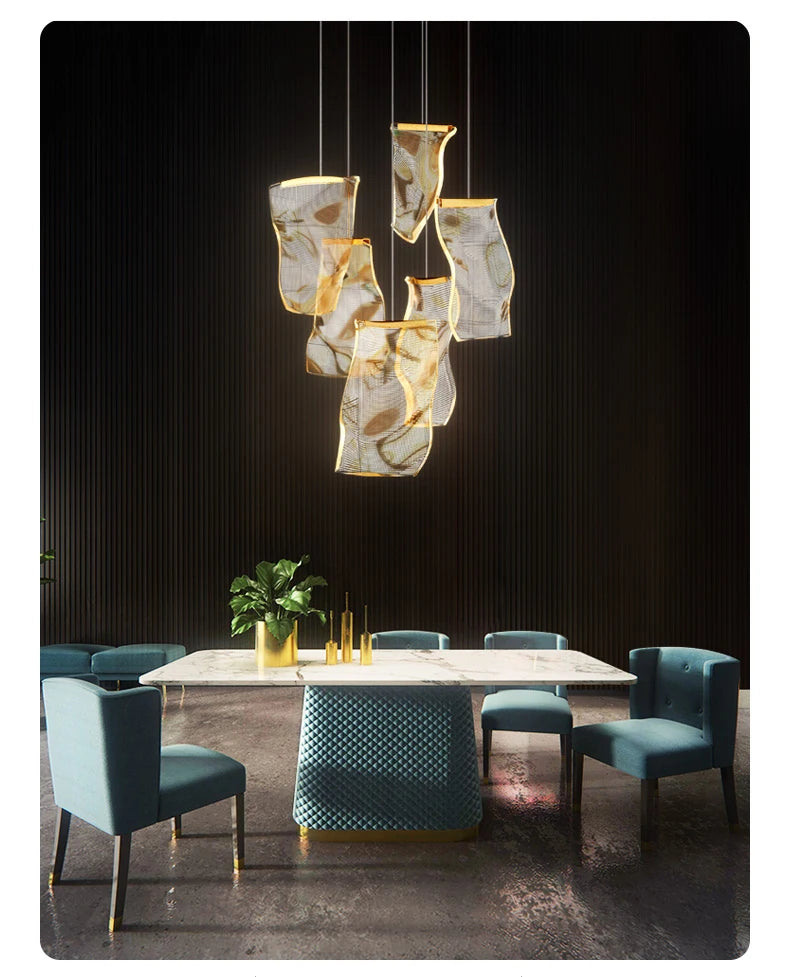 Large Clear Acrylic Flowing Wave Chandelier
