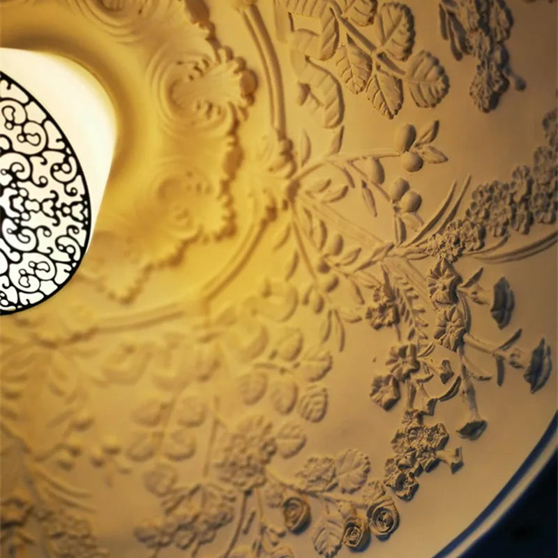 Resin Floral Relief Bloom Dome Pendant Light