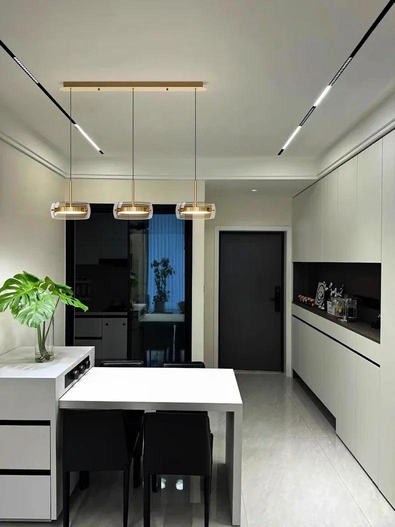 Liora Drum Glass LED Kitchen Island Pendant Light
