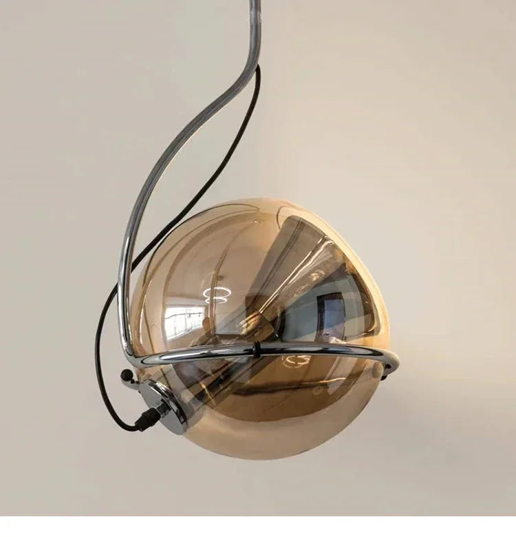 Adjustable Amber Glass Globe Pendant Light