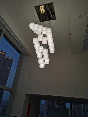 Dolomite Cluster Alabaster Cube Chandelier, Modular