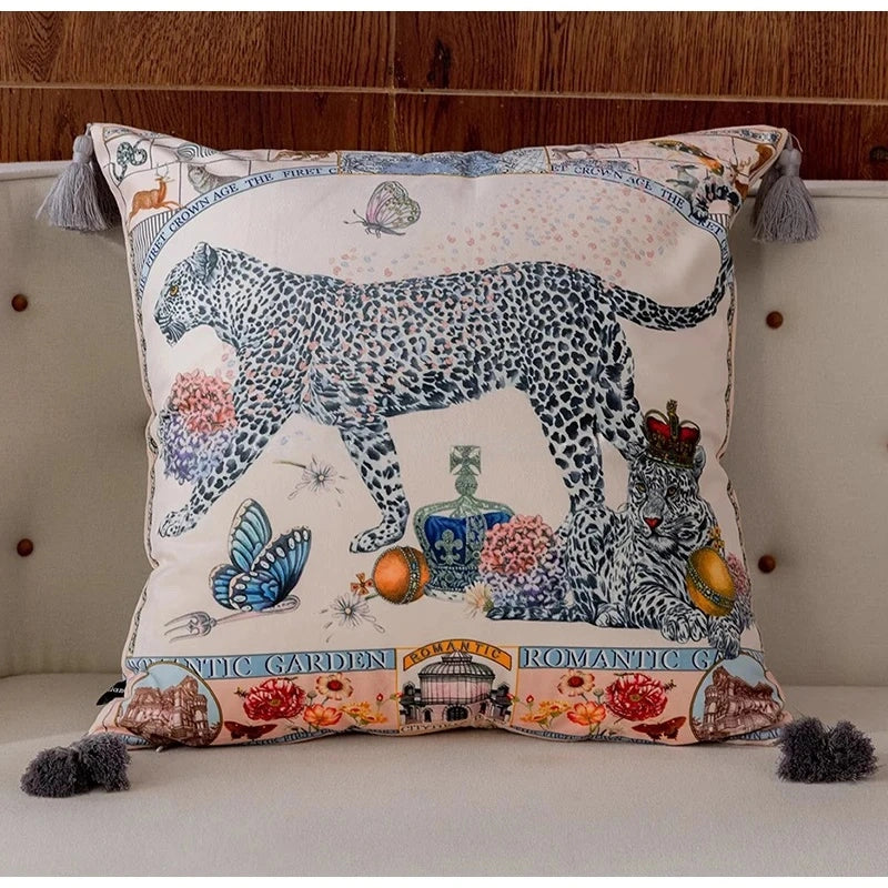 Majestic Leopard Decorative Cushion Cover Luxury Tassel Throw Pillow Case