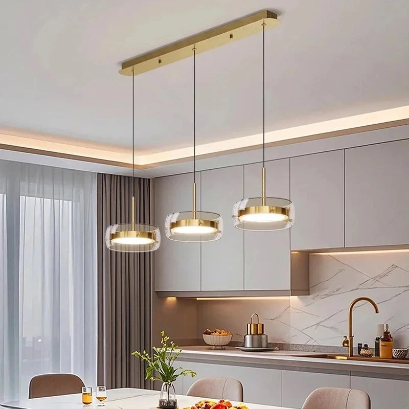 Liora Drum Glass LED Kitchen Island Pendant Light