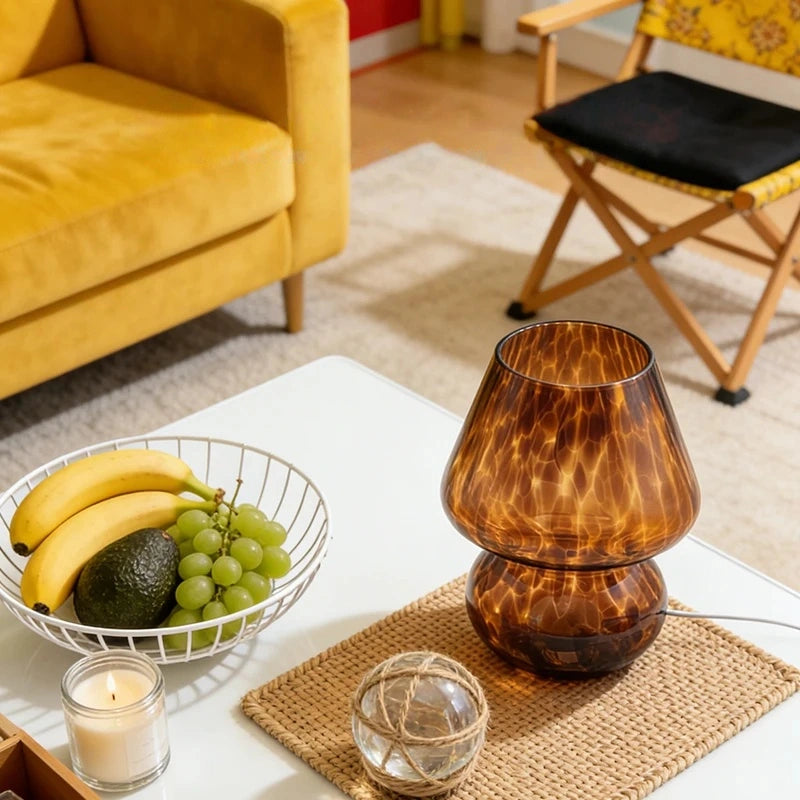 Brown Tortoise Glass Mushroom Table Lamp