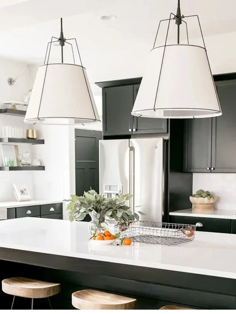 White Drum Cloth Pendant Light