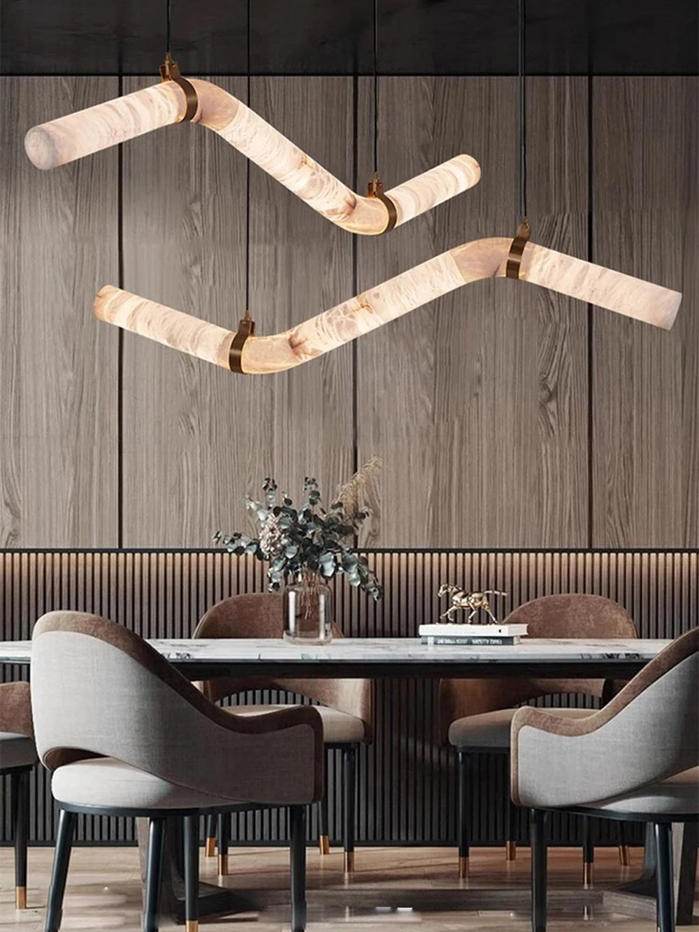 Irregular Alabaster Linear Tube Pendant Light, Minimalist