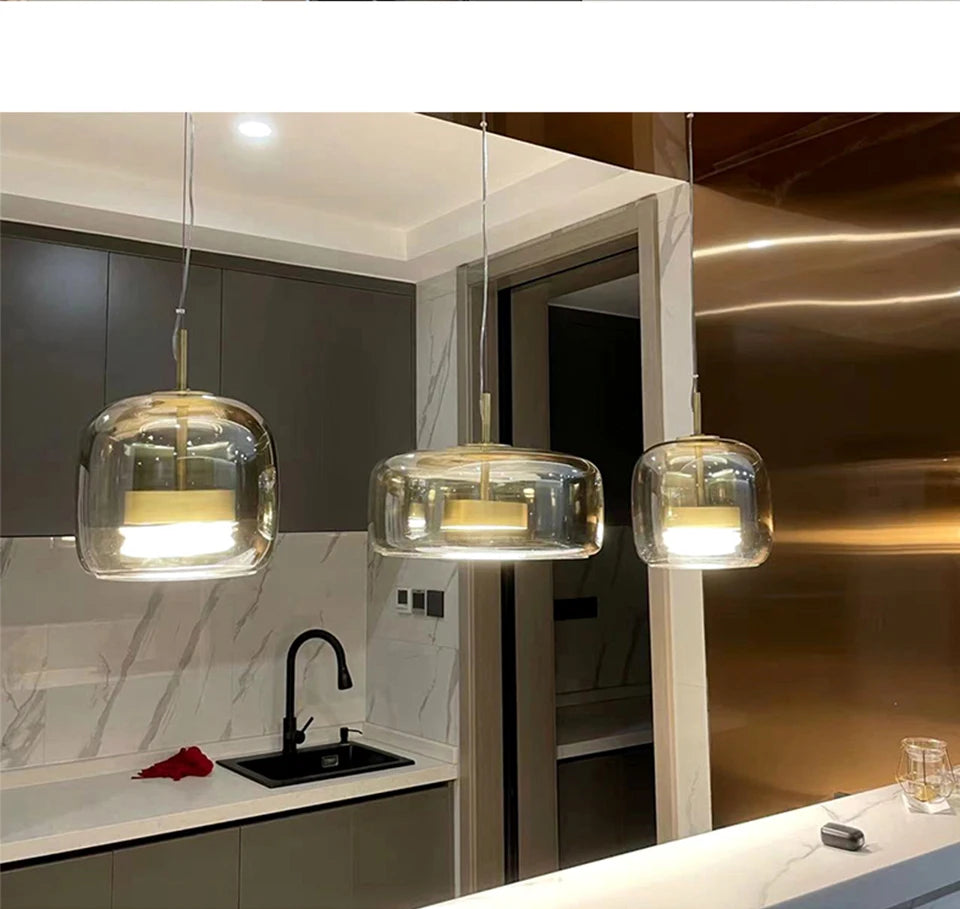 Nordic Designer Amber Glass LED Pendant light for Kitchen