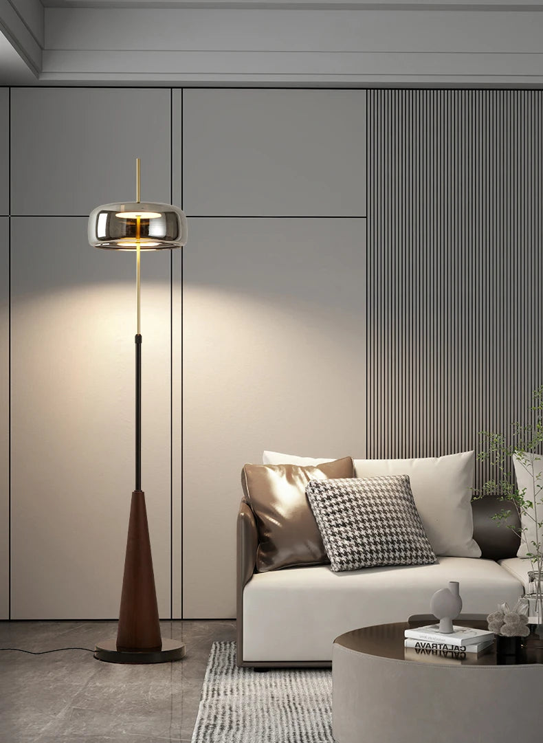 Mallory Glass Floor Lamp, Smoky Gray