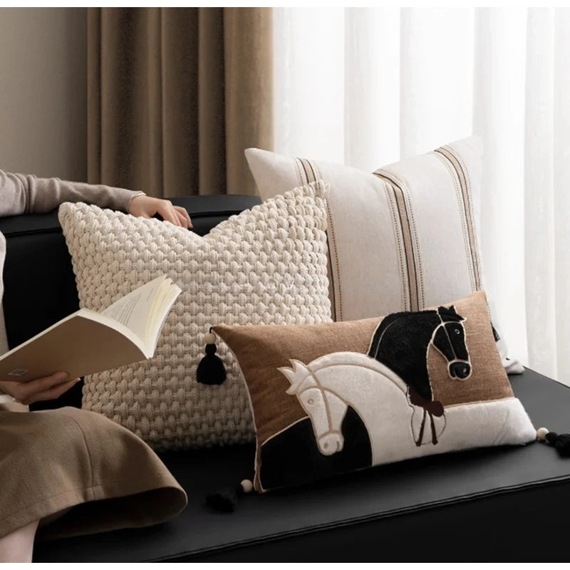 Horse Silhouette Appliqued Embroidery Pillow Case