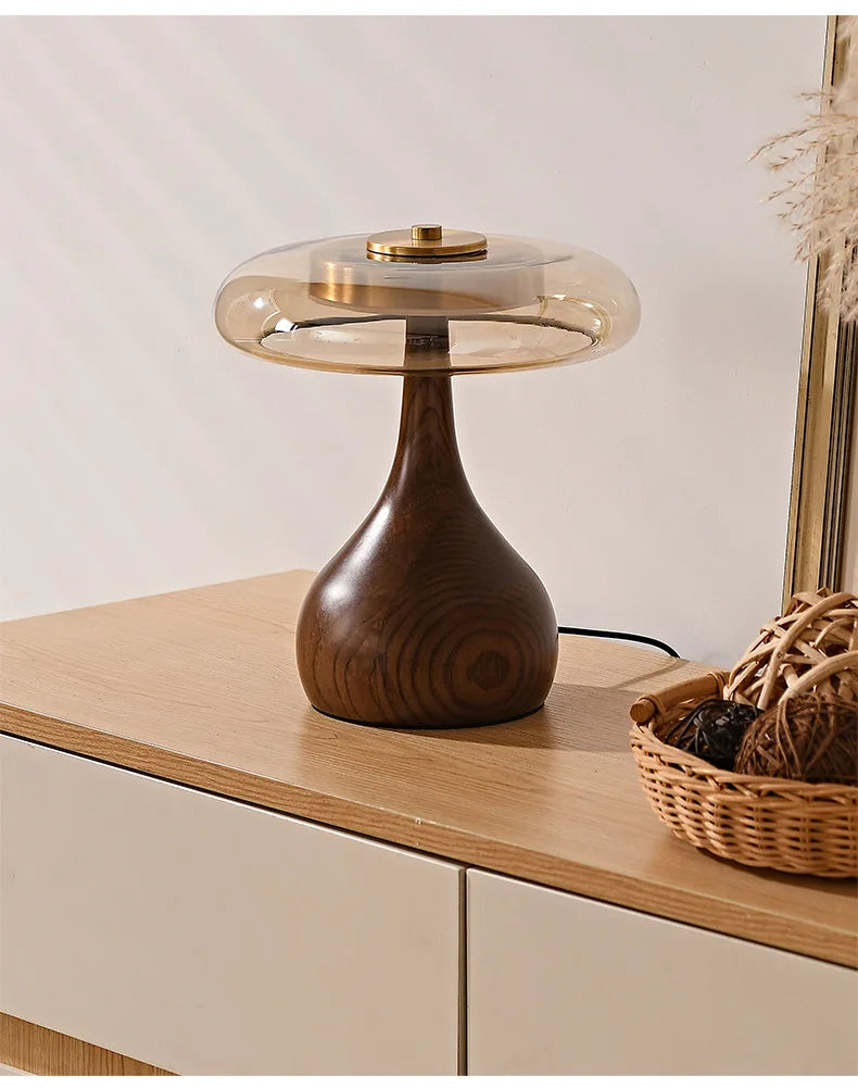 Japanese Zen Wood and Glass Table Lamp