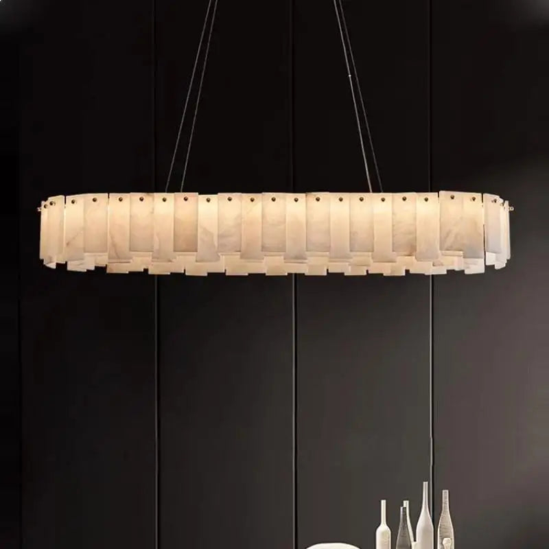 Mallory Multi-Tier Panels Alabaster Chandelier, Oval