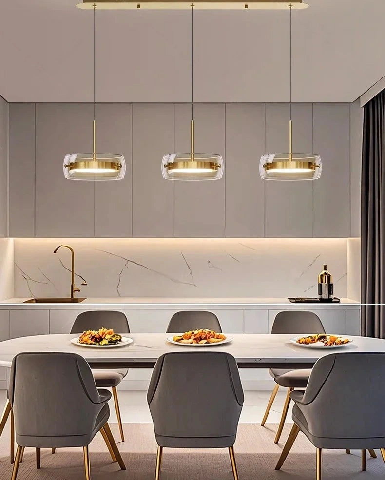 Liora Drum Glass LED Kitchen Island Pendant Light