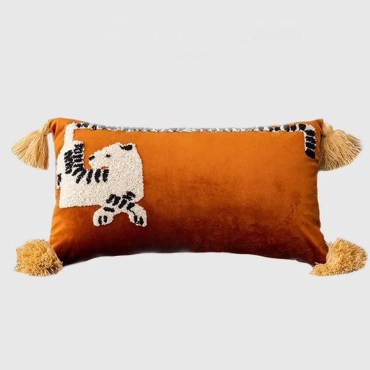 Boho Tufted Animal Lumbar Pillow Case With Tassels