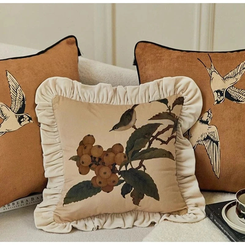 Oriental Retro Bird Cushion Cover with Tassels