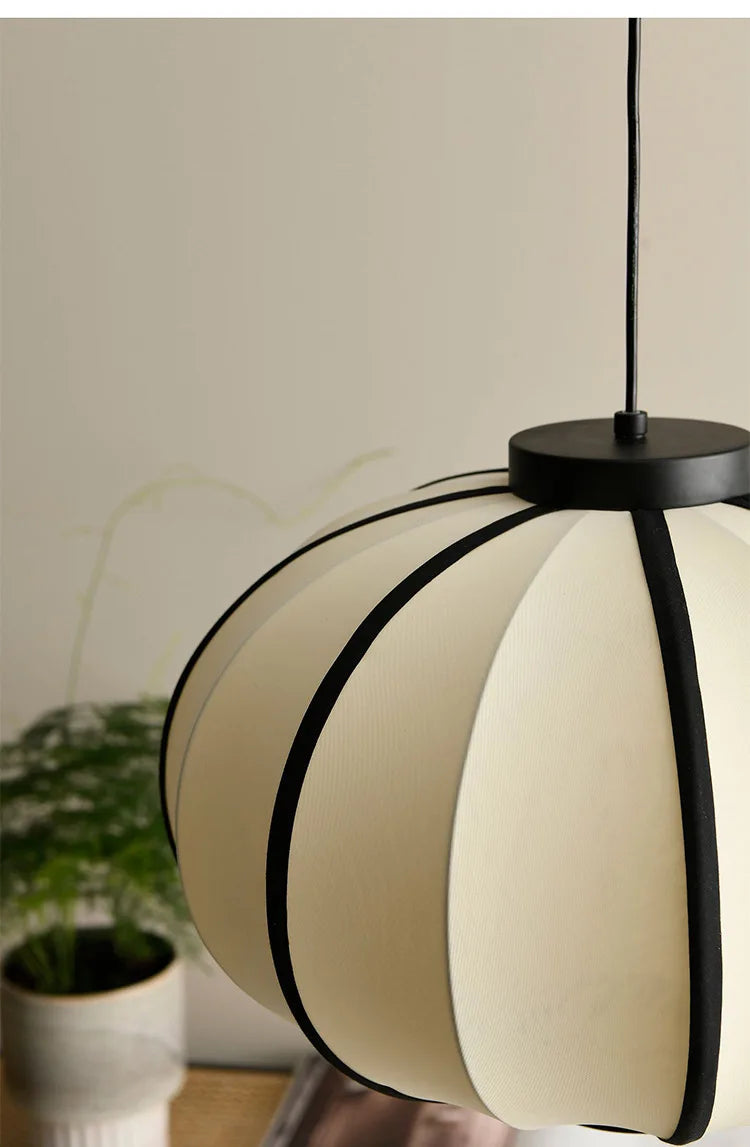 Transitional Black White Cloth Lantern Chandelier Lamp