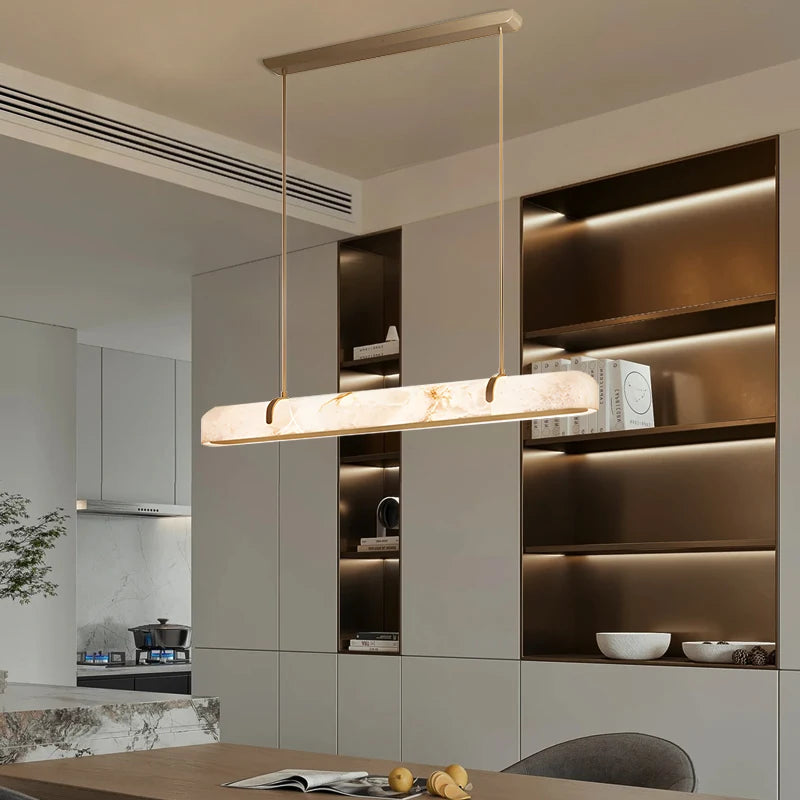 Modern Linear Kitchen Island Alabaster Pendant Light