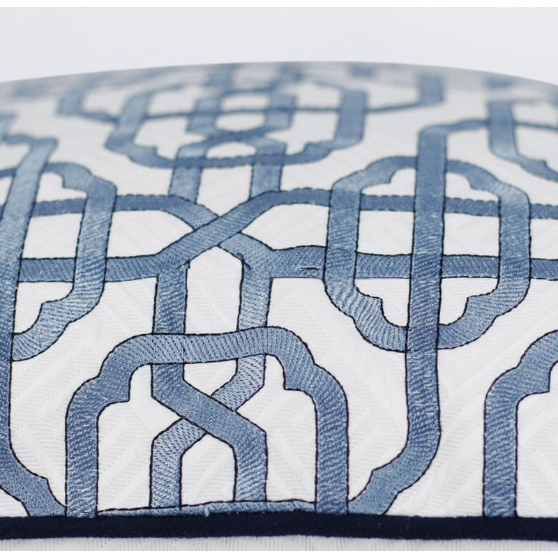 Indigo Blue and White Flat Outline Moroccan Pattern Pillow Case 50x50cm