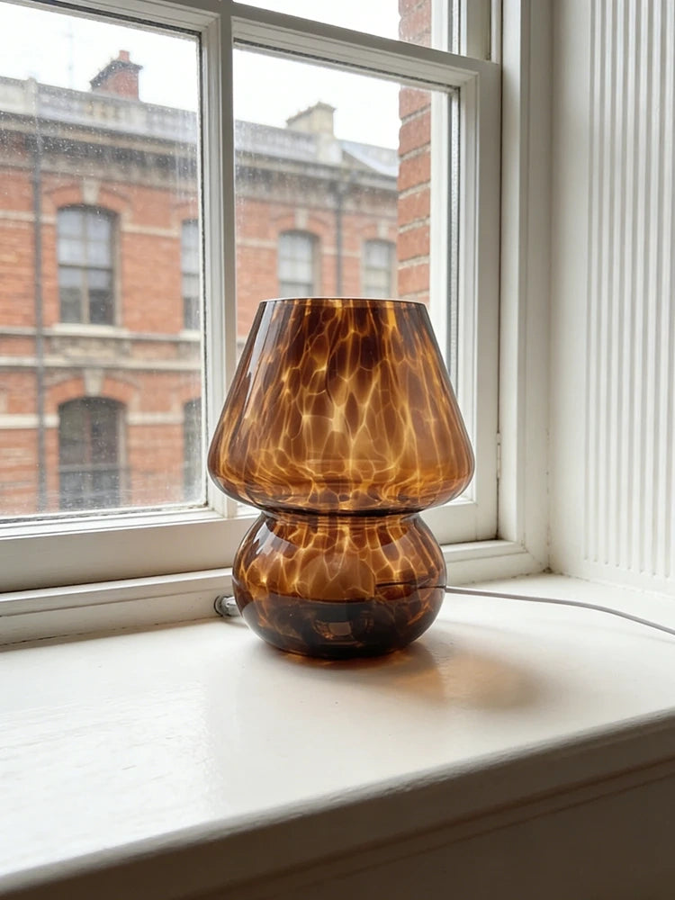 Brown Tortoise Glass Mushroom Table Lamp
