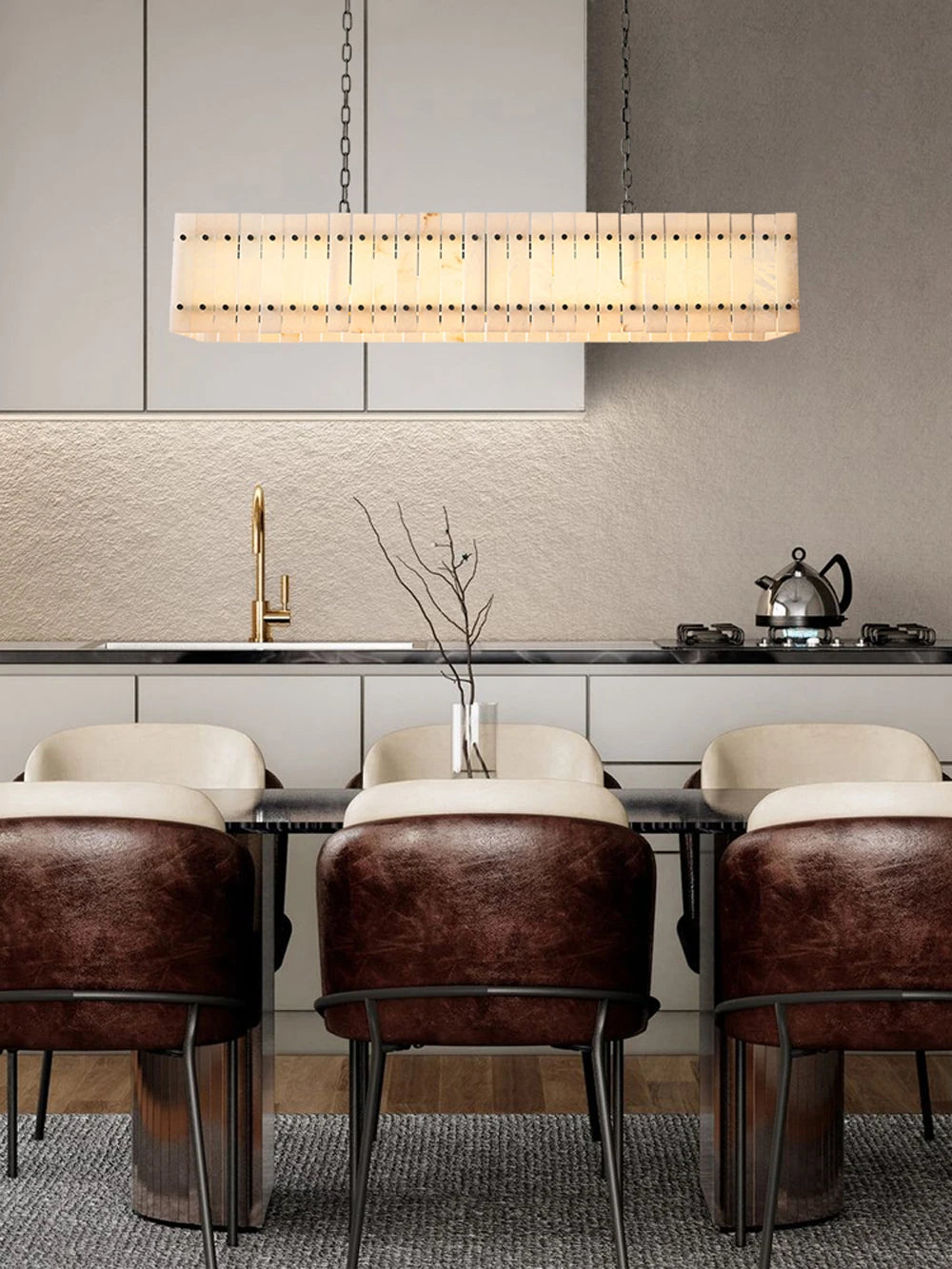 Mallory Rectangular Alabaster Chandelier, Dimmable