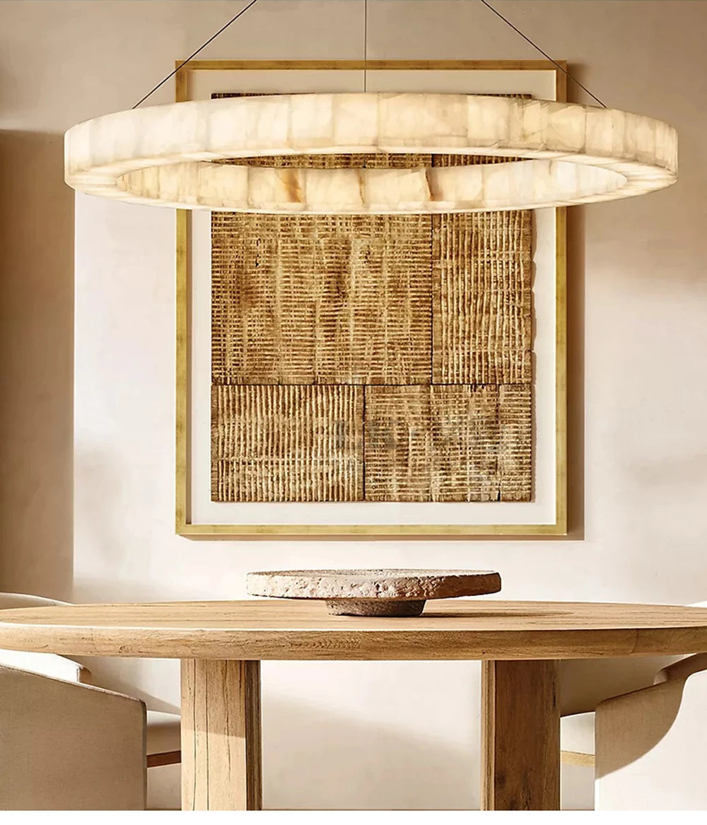 Minimalist Multi-Tier Ring Alabaster Chandelier