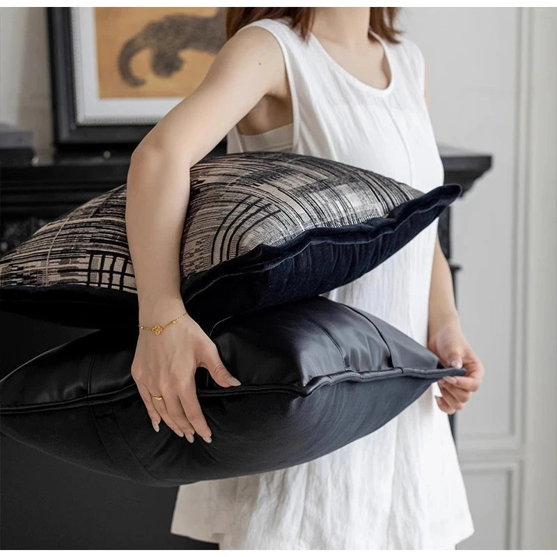 Modern Woven Faux Leather Cushion Cover