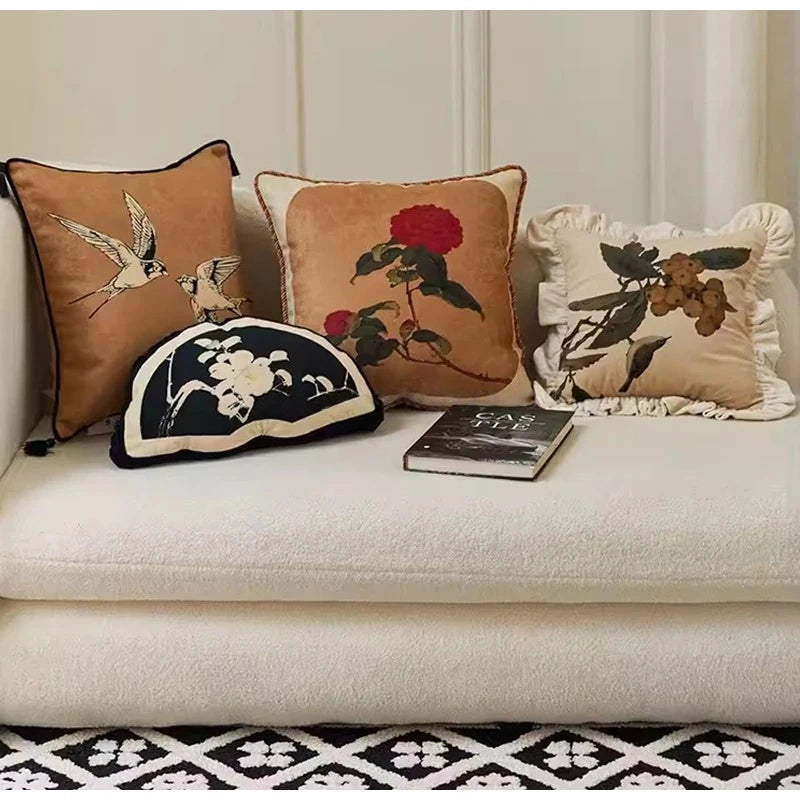 Oriental Retro Bird Cushion Cover with Tassels