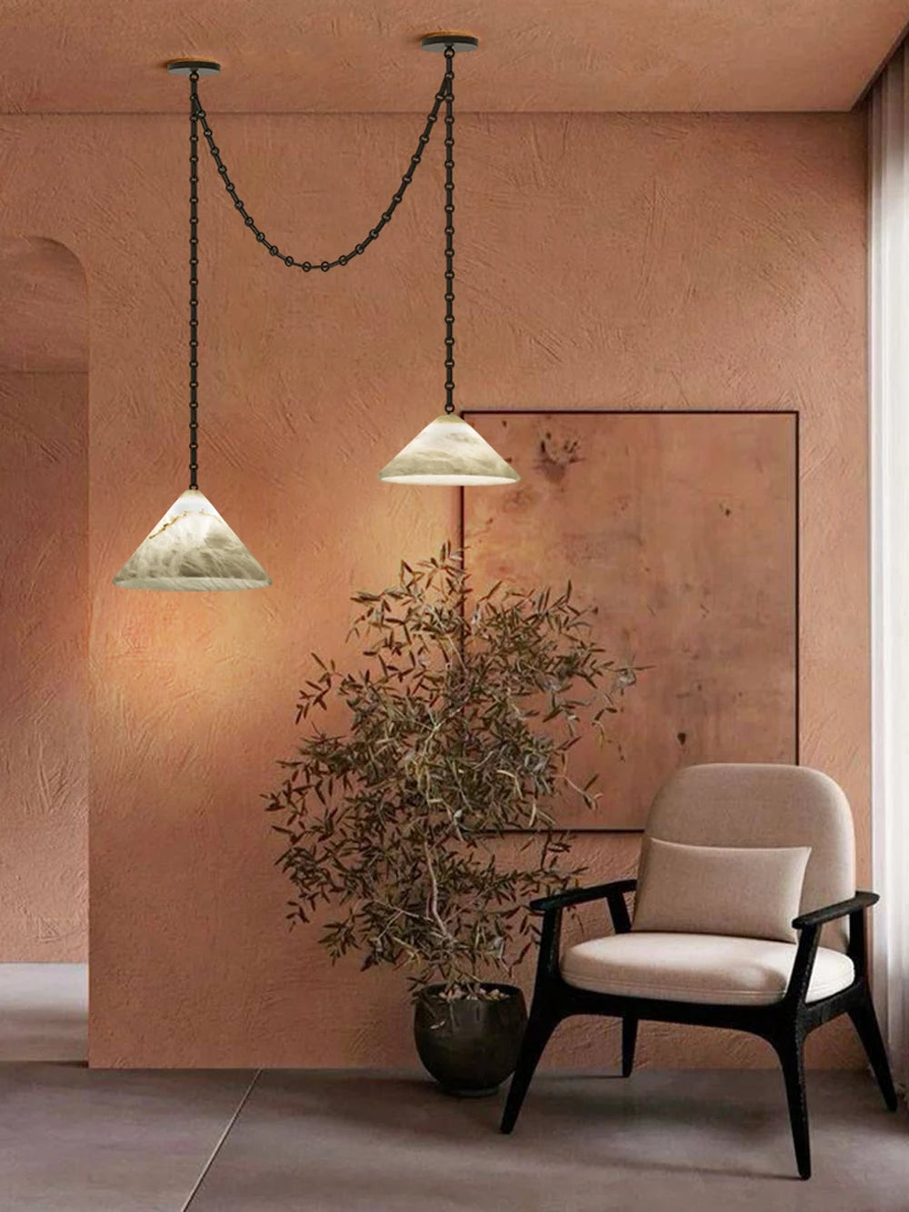Etna Alabaster Pendant Light with Chain