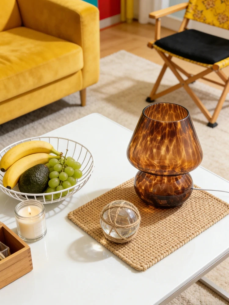 Brown Tortoise Glass Mushroom Table Lamp